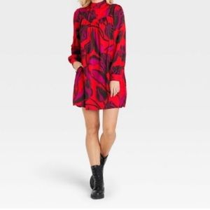 Who What Wear| Red Milanese Floral Shift Dress| Sz M